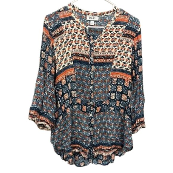 Dress barn Caravan Patchwork print button down shirt XL - Picture 1 of 6